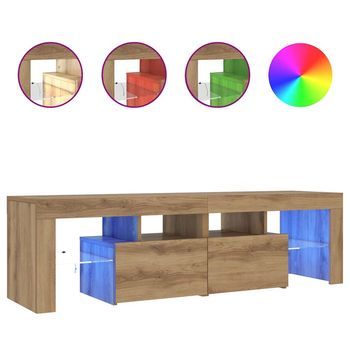 Mueble De Tv | Mueble De Salón | Gabinete De Tv Luces Led Madera Roble Artisan 140x36,5x40 Cm