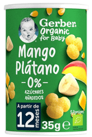 gerber organic puffs con mango y platano 12m 35 gr