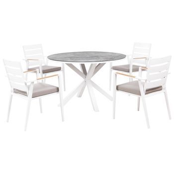 Conjunto De Jardín De 4 Plazas Mesa De Aluminio Con Tablero Efecto Mármol Pardo Sillas Con Cojines Gris Maletto/taviano