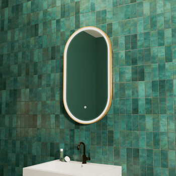 Espejo De Baño Con Luz Led 50 X 90 Cm Dorado, Ovalada, Antivaho, 3 Colores Dimmable - Lomazoo Leipzig