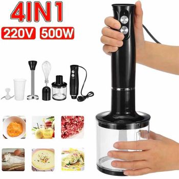 Licuadora Eléctrica 4 en 1 de 500W, Batidora de Mano de Inmersión, Cuchillas de Acero Inoxidable para Hielo, Picadora de Carne y Vegetales, Batidora de Huevos
