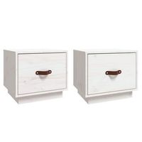 pack 2 uds mesitas de noche  mesa auxiliar  mesilla madera maciza pino blanco 40x34x35 cm
