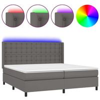 cama box spring colchon y led cuero sintetico gris 200x200 cm