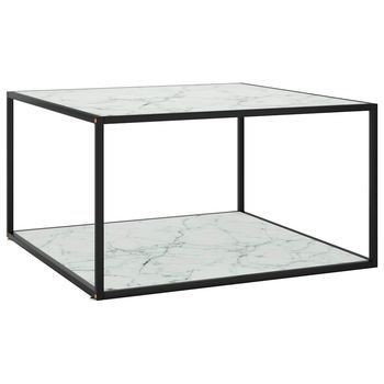 Mesa De Centro Negra Con Vidrio De Mármol Blanco 40x40x50 Cm Vidaxl
