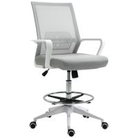 vinsetto silla de oficina de asiento alto ajustable 64x59x104-124 cm taburete de oficina giratorio 360 malla transpirable grisy blanco   aosom espana