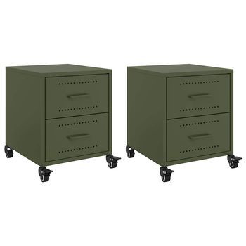 Juego De 2 Mesitas De Noche - Mesillas Acero Verde Oliva 36x39x43,5 Cm Mc6433