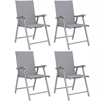 Outsunny Sillas Plegables Jardín Conjunto de 4 Sillas con Respaldo Alto y Reposabrazos para Terraza Playa 58x62x97 cm Gris   Aosom España