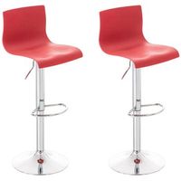 juego de 2 taburetes de bar de diseno clasico regulables en altura en plastico rojo y metal cromado 100000686