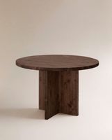 mesa de comedor redonda de madera maciza en tono nogal de o110x75cm