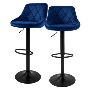 Taburete De Bar Juego De 2 Regulable En Altura 62-82cm Azul Ml-design