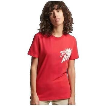 Superdry Camiseta T-shirt Vintage Crossing Lines slim rouge para mujer