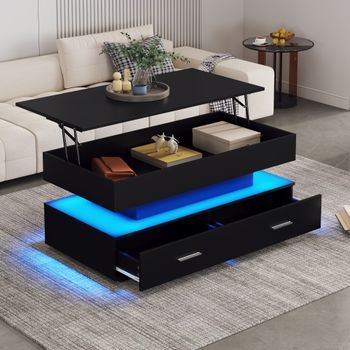 Mesa De Centro Elevable - Mueble Para Salón - Tablero De Partículas - Negro (100x50x44cm)