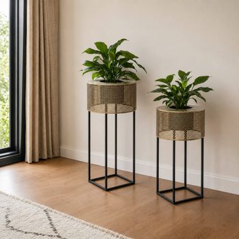 Conjunto de 2 soportes para macetas de acero negro 33x33x67 cm