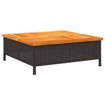 Mesa De Jardín | Mesa De Exterior Ratán Y Madera De Acacia Negro 70x70x25 Cm