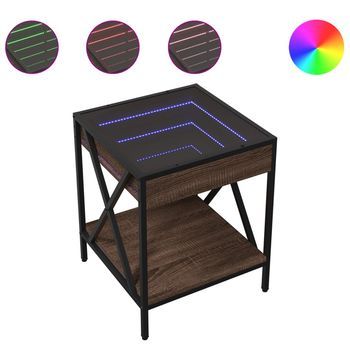 Mesita De Noche Con Infinity Led Marrón Roble 40x40x49 Cm Vidaxl