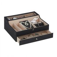 joyero con aspecto de cuero - creamblack - 17x375x335cm