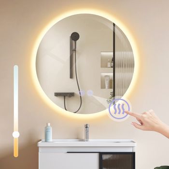 Espejo De Baño Redondo De 50 Cm Con Iluminación Led Táctil Y Descongelación Zmh