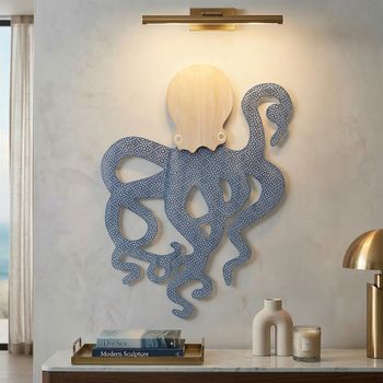Panel decorativo 3d pulpo de metal azul 41x1,5x57 cm