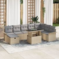 conjunto de sofa de jardin  de 9 piezas con cojines beige ratan poliester v9007 unico  beige