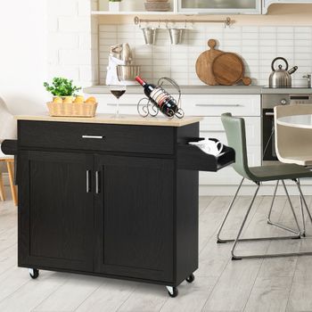 Carro De Cocina Con Ruedas De Goma Y Repisa Regulable En 3 Posiciones Negro 116x40x85 Cm
