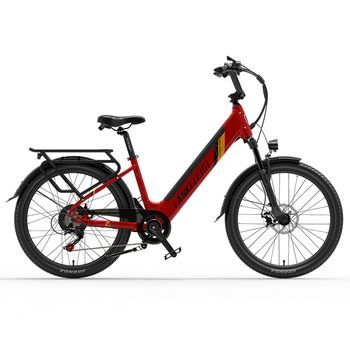 Bicicleta Eléctrica Urbana Lankeleisi Es500pro, Batería De 48 V Y 14,5 Ah, Neumáticos De 24'', Velocidad Máxima De 32 Km/h, Roja