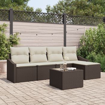 Conjunto De Sofá De Jardín De 5 Piezas Con Cojines Gris Poliratán V2744 Unico / Marrón