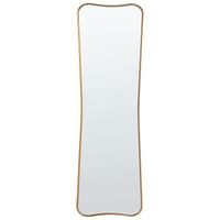 espejo moderno de pared con marco de madera forma ondulada con ganchos 160 x 50 cm dorado brieuc