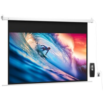 HOMCOM Pantalla para Proyector 213.36 cm con Control Remoto, en PVC y Metal, 212x8x150 cm, Blanco