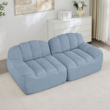 Sofá Modular De 2 Plazas - Mueble Para Salón - Vellón Granulado - Azul (210x104x79cm)
