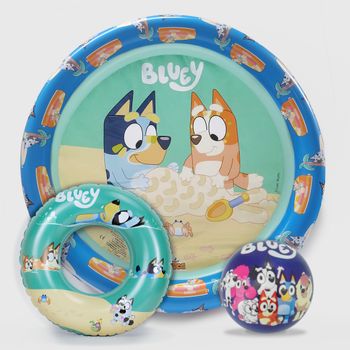 Set de Piscina, Flotador hinchable y Pelota PVC 14 cm Bluey (6179)