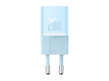 Cargador de pared - Baseus GaN5 Mini, 20W, Tipo-C, Carga rápida, Tamaño extrapequeño, Control inteligente temperatura, Universal, Azul