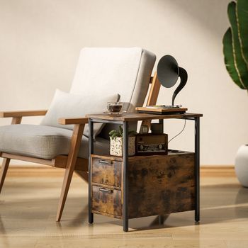 Mesa Auxiliar De Melamina Con Cajones Homcom Marrón Rústico