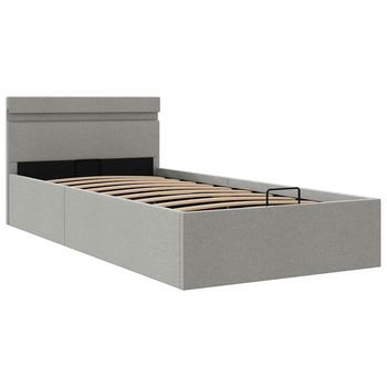 Cama Canapé Hidráulica Almacenaje Led Tela Gris Claro 90x200cm