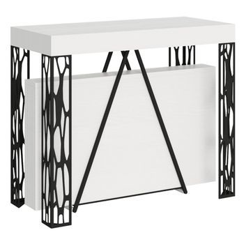 Consola Extensible 90x40/196 Cm Kerpa Small Fresno Blanco Estructura Antracita