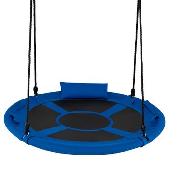 Costway Columpio Redondo para Niños de 100cm con Correas Ajustables Reposacabezas Suave Asas para Interior Exterior Carga 150kg 3+ Años Azul