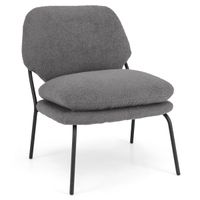 costway silla de ocio sin brazos silla tapizada en tela de forro polar con respaldo alto cojines gruesos patas metalicas para salon dormitorio gris