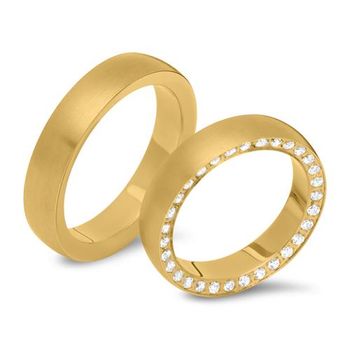 Alianzas de boda de acero inoxidable chapadas en oro con juego de piedras