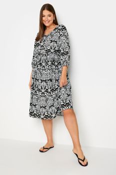 Yours Vestido Midi Negro Estampado Cachemira, Mujer Curvy Y Tallas Grandes, Yours