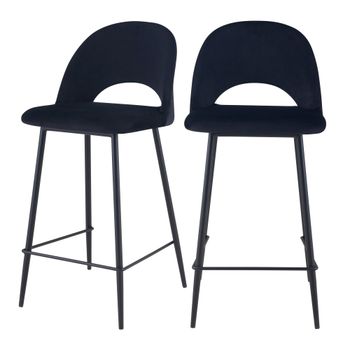 Set de 2 taburetes para isla de cocina en terciopelo negro 65 cm