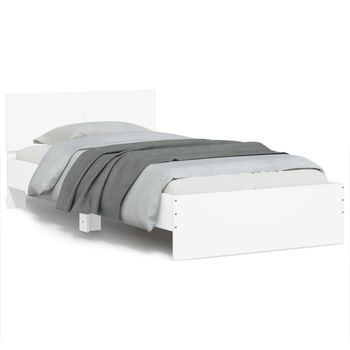 Cama Individual | Cama Para Adultos | Estructura Cama Con Cabecero Madera Ingeniería Blanco 100x200cm