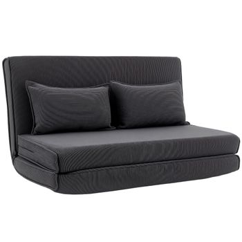 HOMCOM Sofá-Cama Plegable, Butaca 2 Plazas Convertible Terciopelo Acanalado, Respaldo Regulable, Asiento Amplio, 2 Cojines, Gris