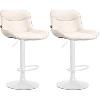 juego de 2 taburetes de bar x1 con costuras decorativas en pvc crema pie de trompeta de metal blanco 100004457