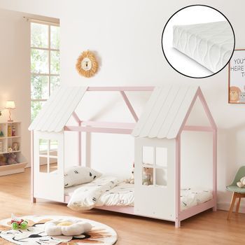 Cama Para Niños Tostedt Con Colchón 90x200 Cm - Rosa/blanco [en.casa]