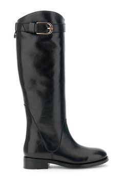 botas altas de piel con hebilla dorada black 36