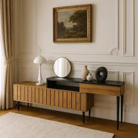 elegante mueble de almacenaje con patas de metal negro