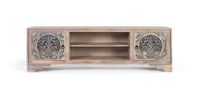 mueble tv con 2 puertas y 2 huecos fabricado con madera de mango