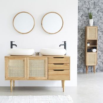 Mueble de lavabo doble de mindi macizo rejilla 135 cm