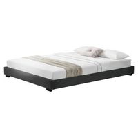 corium cama doble - tapizado en piel sintetica - 140 x 200 cm - somier moderno con listones para cama - negro