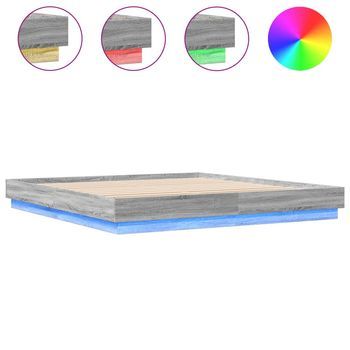 Cama Matrimonial | Cama Para Adultos | Estructura De Cama Con Luces Led Gris Sonoma 180x200 Cm