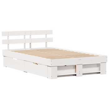 Cama Matrimonial | Cama Doble | Cama Con Cajones Blanca 135x190 Cm Madera De Pino Maciza Cfw39947